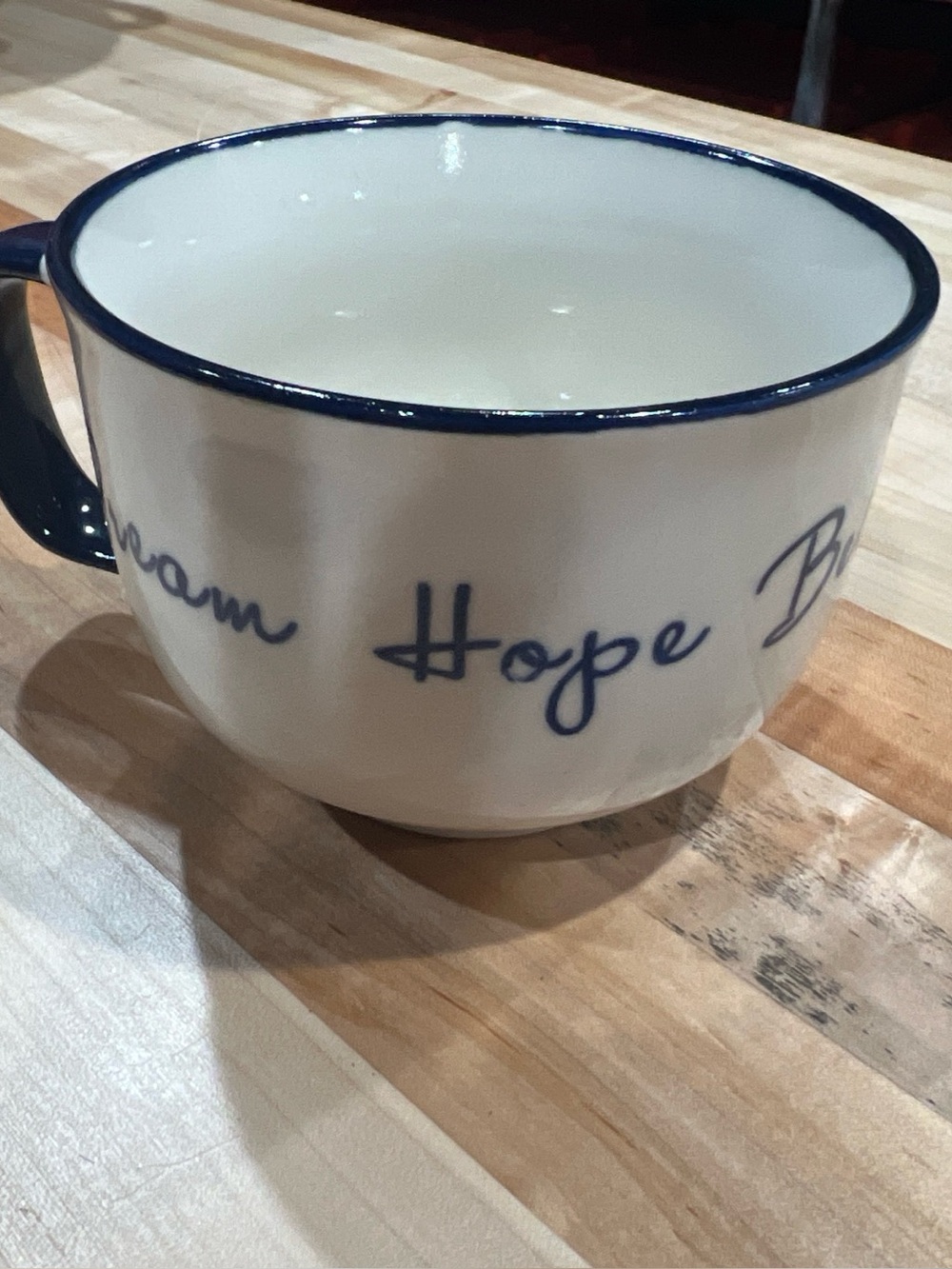 Gallery Cappuccino Mug White/Blue Rim 8 fl oz "Dream Hope Believe"